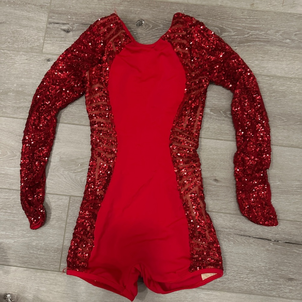 Red Sequin Long Sleeve Leotard